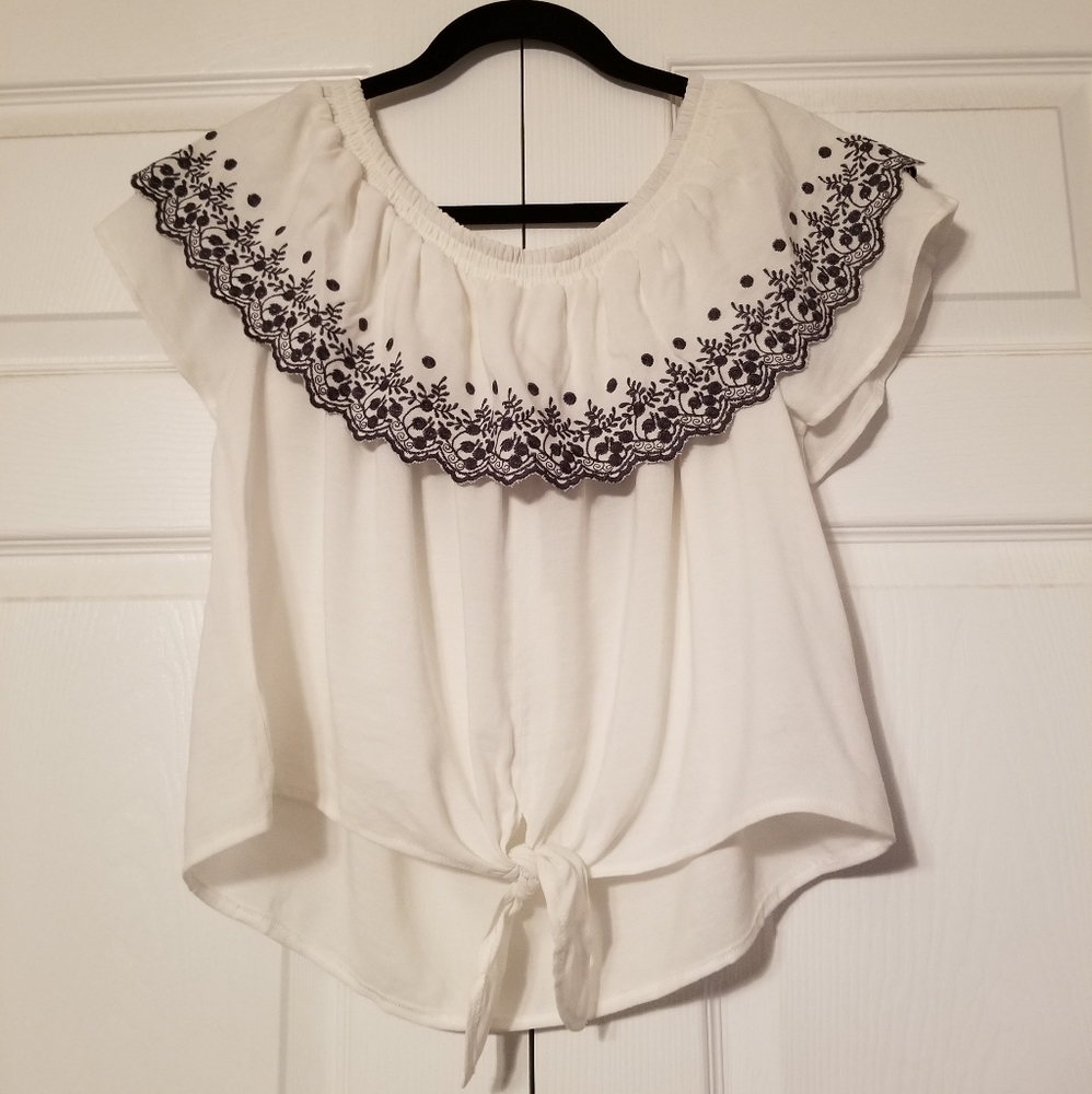 Black Swan Women's Off the Shoulder, Tie-Front Top